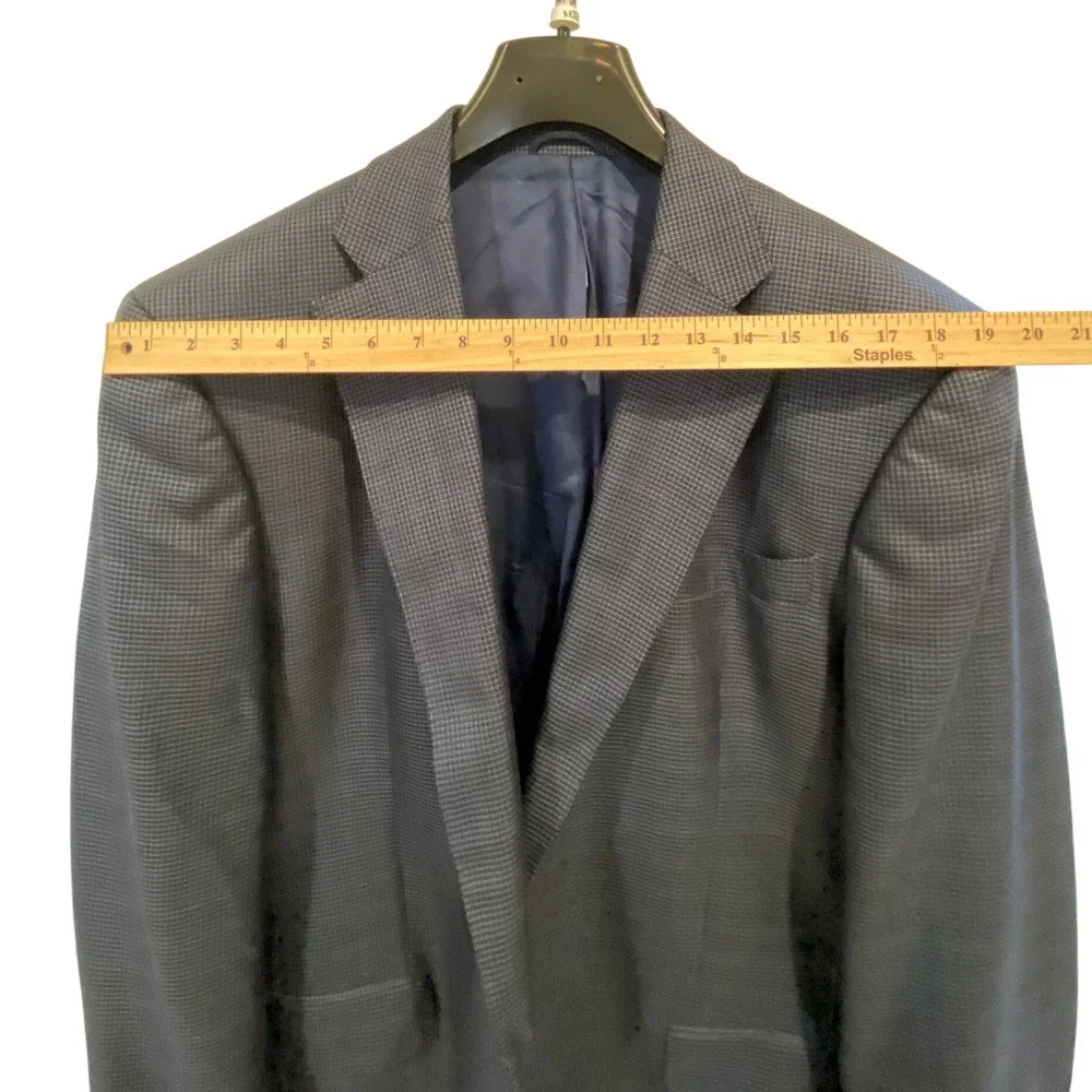 Dormeuil Dorsilk Mens 48 Blazer Silk Wool Navy Blue Micro Houndstooth Sport Coat